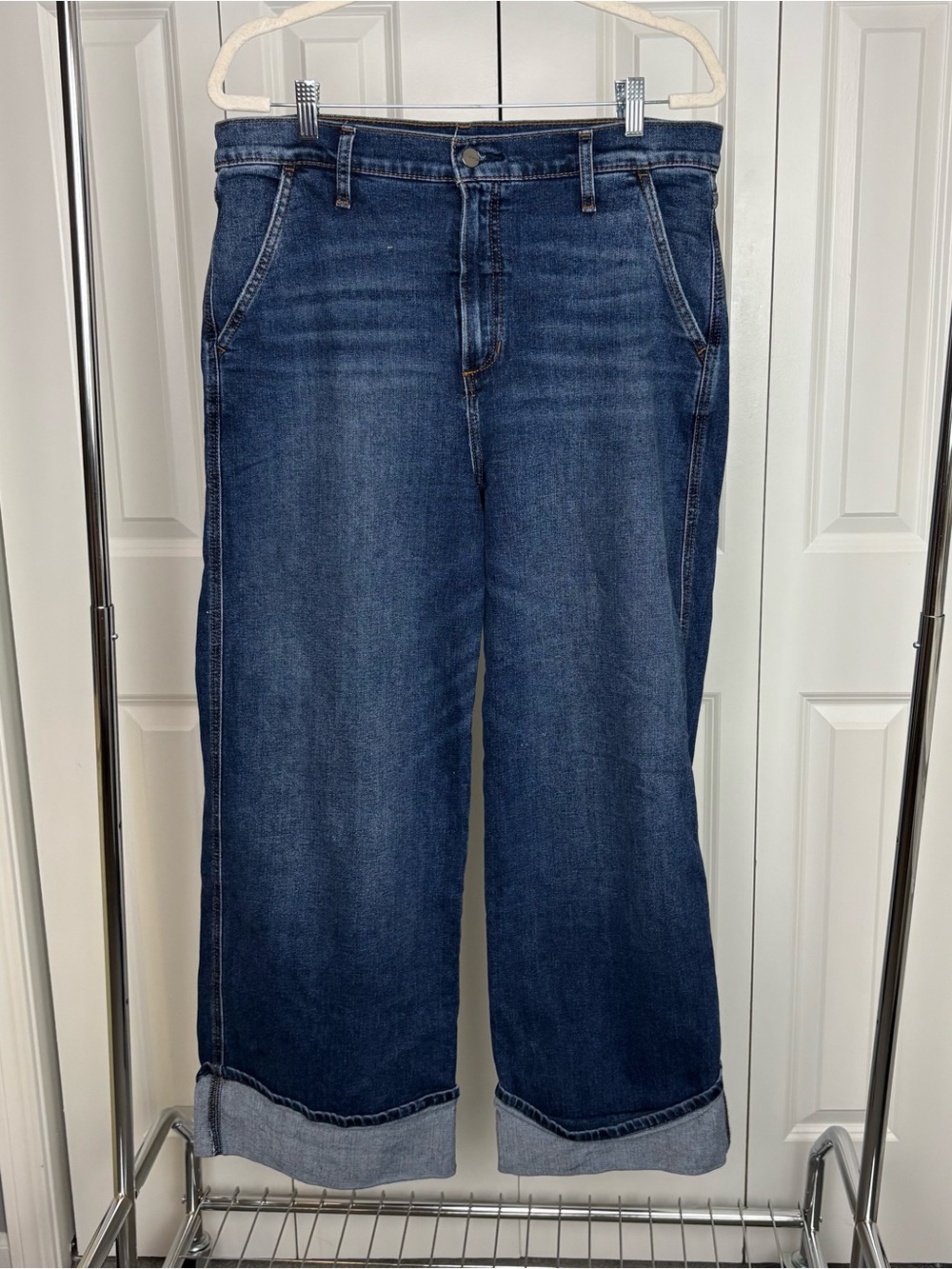 Joe's Jeans, Trouser Style, Dark wash wide leg, cuffed, cropped denim